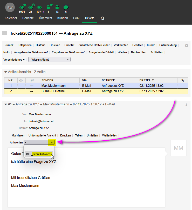 Figure 5: Reply dropdown and “Empty reply”
